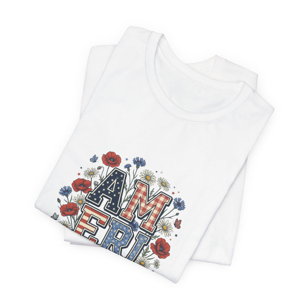 America Floral Typography Tee | Vintage Americana 4th of July