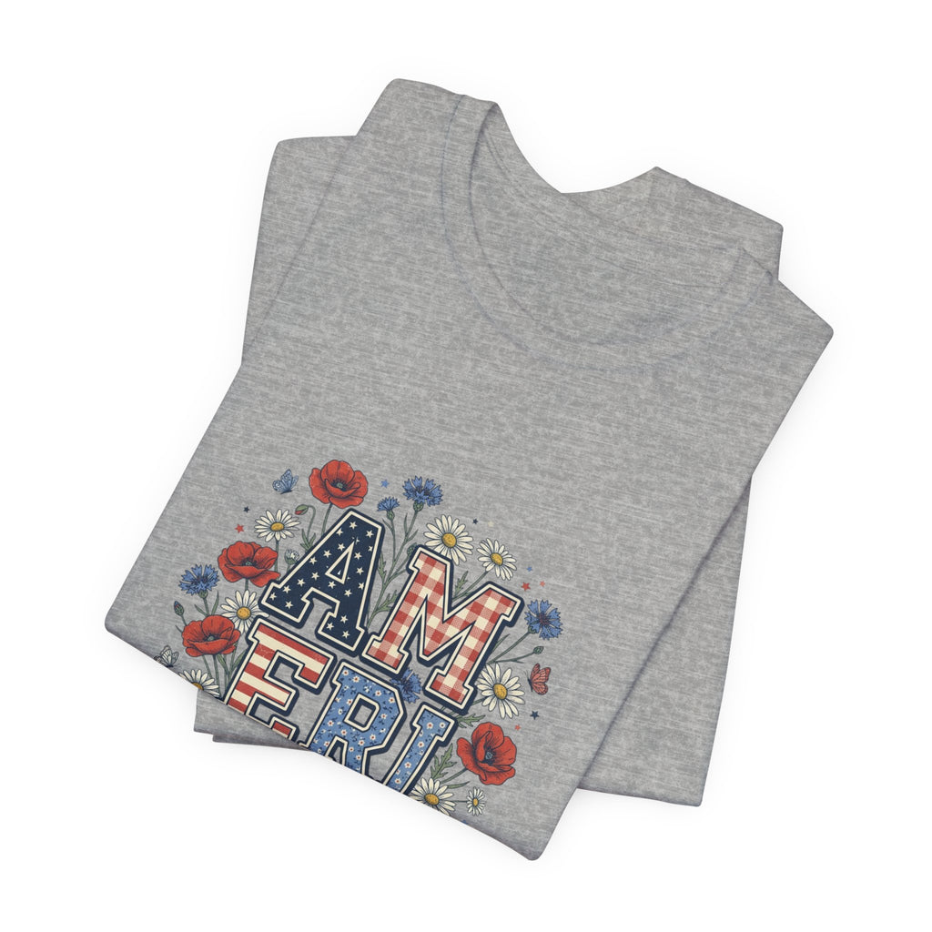 America Floral Typography Tee | Vintage Americana 4th of July