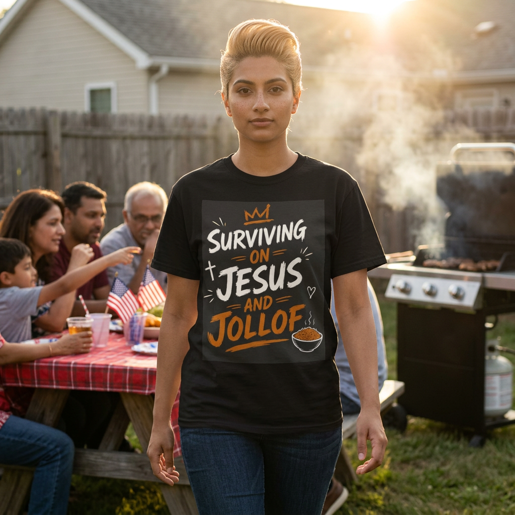 Surviving on Jesus and Jollof T-Shirt — Faith, Grace & Good Food Graphic Tee