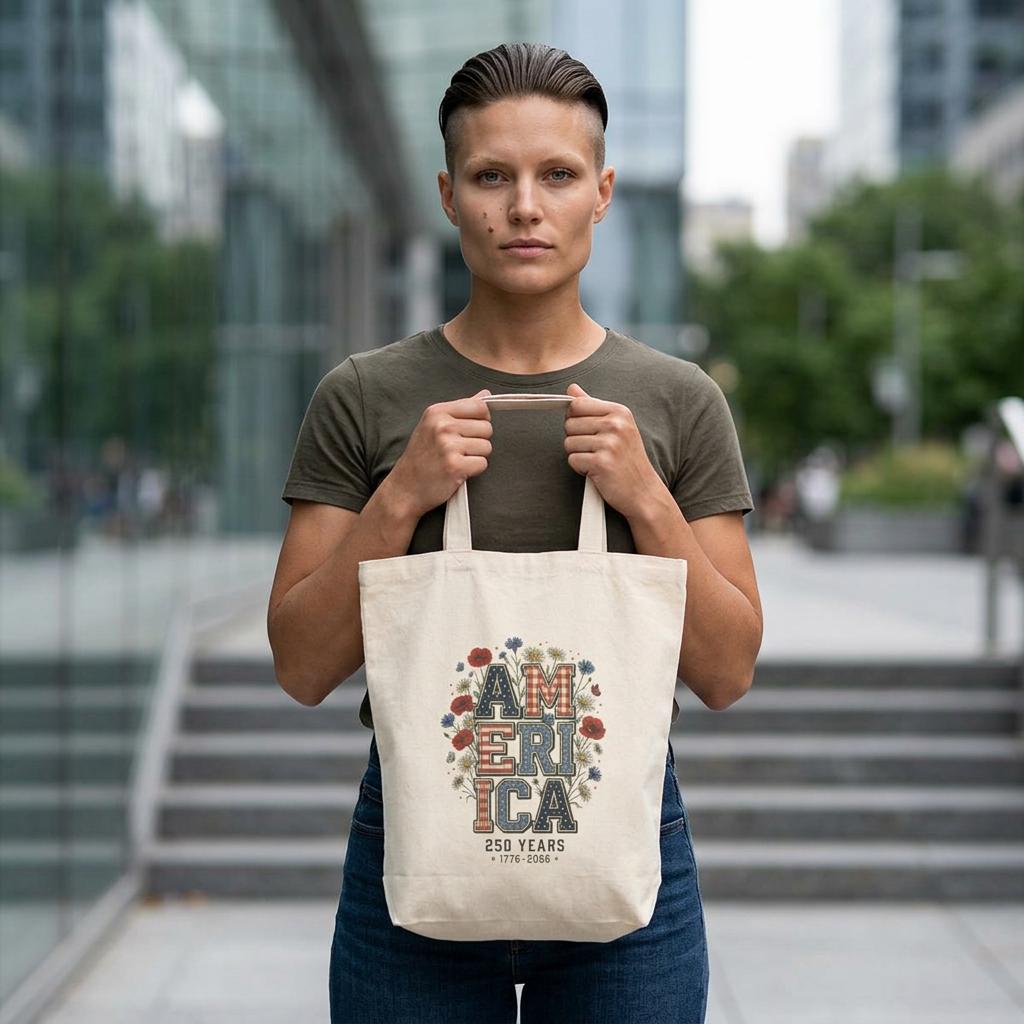 Vintage Americana 'America' Floral Tote | 4th of July Patriotic Canvas