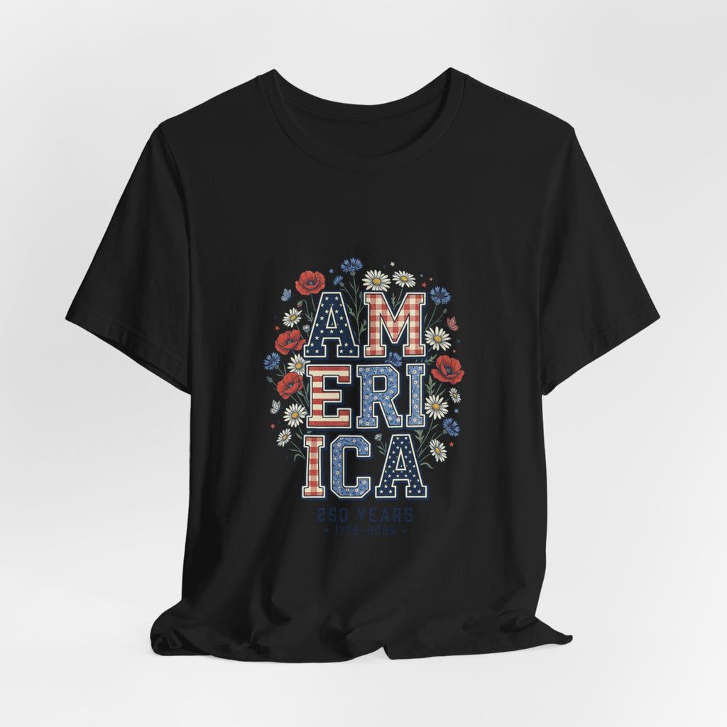 America Floral Typography Tee | Vintage Americana 4th of July