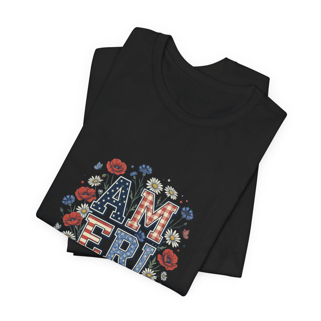 America Floral Typography Tee | Vintage Americana 4th of July